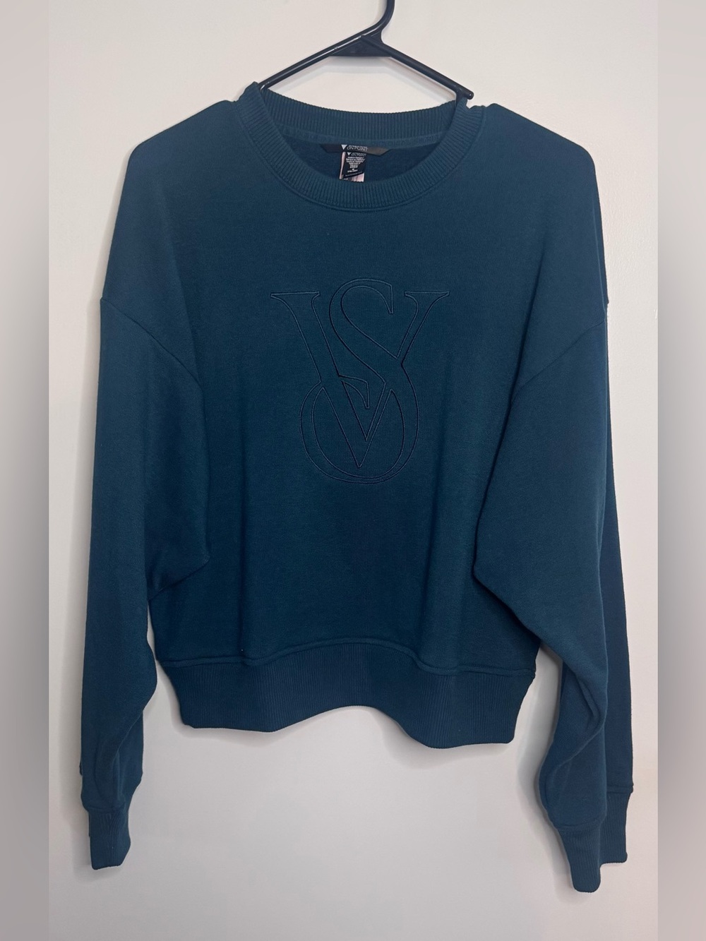 Victoria's Secret Green Crewneck Sweater with Embroidered VS Logo Size Medium
